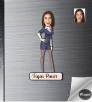 Kişiye Özel Hostes Kadın Ahşap Magnet -1