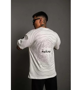 pilelistore- Erkek Bisiklet Yakalı Sırt Baskılı Oversize T-Shirt - Beyaz