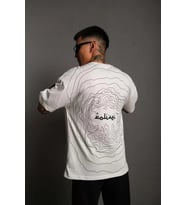 pilelistore- Erkek Bisiklet Yakalı Sırt Baskılı Oversize T-Shirt - Beyaz