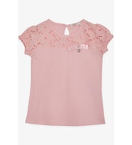 Breeze Kız Çocuk Tişört Güpürlü Aksesuarlı 5-10 Yaş, Pembe