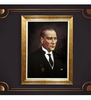Özel Seri Paspartulu Çerçeveli Atatürk Tablo l92 (Gold)