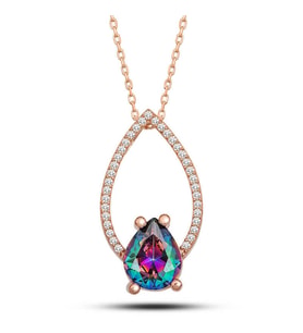 Gümüş Rose Mistik Topaz Taşlı Damla Kadın Kolye (Karışık)
