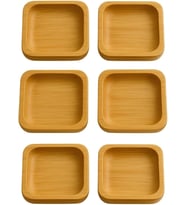 6’lı Kare Sunum ve Servis Kase Seti –%100 Doğal Bambu, 9x9 cm
