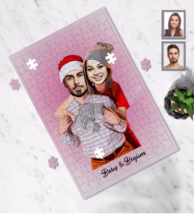 Kişiye Özel Yılbaşı Sevgili Karikatürlü A3 240 Parça Puzzle Model-8