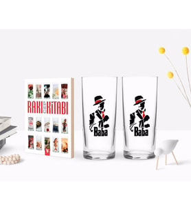 BK Home Renkli Baskılı Godfather Baba Tasarımlı İkili Rakı Bardağı ve Rakı Cep Kitabı Hediye Seti-18 (Model 1)