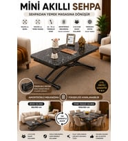 Akıllı Sehpa Mini Juppo Mdf Siyah Mermer D Oval Köşe