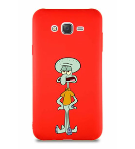 Samsung Galaxy J7 Core Soft Premier Kapak Squidward Dokunaç Tasarımlı Silikon Kılıf - Kırmızı (Şeffaf)