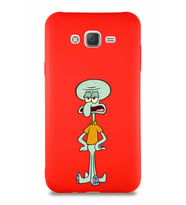 Samsung Galaxy J7 Core Soft Premier Kapak Squidward Dokunaç Tasarımlı Silikon Kılıf - Kırmızı (Şeffaf)