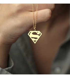 Kişiye Özel 925 Ayar Gümüş Superman DC Sembol Kolye (Gold)