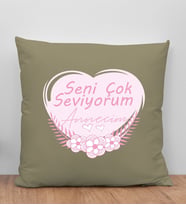 BK Gift Anneler Günü Tasarımlı Haki Kırlent Yastık, Anneye Hediye, Ev Dekorasyonu, Anneler Günü Hediyesi-1