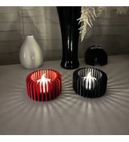 3D Baskı Modern Çizgili Mumluk - Tealight Mumluk (1 Adet)-Kırmızı