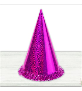 Hologram Karton Şapka, 32 cm - Fuşya