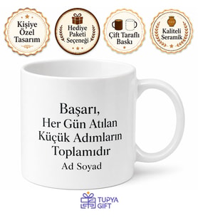 Kişiye Özel Motivasyon Yazılı Baskılı Kupa Bardak Ofis Hediyesi İsimli