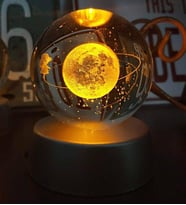 Renk Değiştiren Led Işıklı Cam Satürn Kız Küre Dolunay Lamba