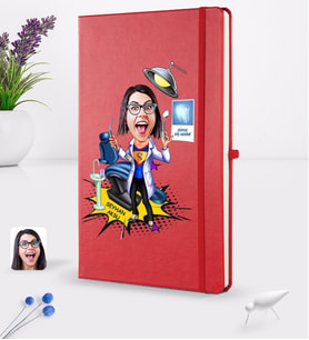 BK Gift Kişiye Özel Kadın Diş Hekimi Karikatürlü Kırmızı Termo Deri Defter 16x24cm Model 1