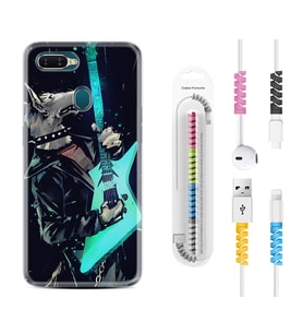 Oppo A5S A15 A16 A54 A55 A73 A74 Kılıf Kablo Koruma Spiral Silikon Dog Guitar 1789