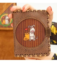 Kedi ve Köpek Figürlü Küçük Cüzdan Etnik Bohem Retro Style - Kahverengi