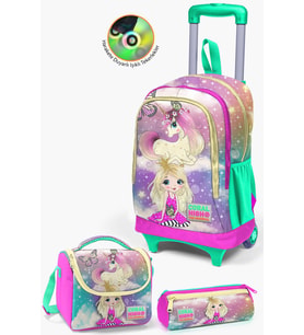 Coral High Kids Pembe Su Yeşili Unicornlu Kız Desenli Çekçekli 3’lü Okul Çanta Seti SET0123933
