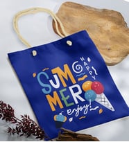 BK Gift Yaz Temalı Saks Mavi Halat Saplı Kumaş Plaj Çantası -12, Baskılı Omuz Çantası, Alışveriş Çantası, Arkadaşa Hediye, Sevgiliye Hediye