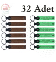 A Kahve & Fıstık Yeşili, Okul Etkinliklerine 32'li Set, Kişiye Özel Yazılı Deri Hediyelik Anahtarlık