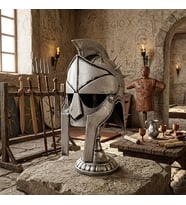 Savaşçı Kaskı Standlı Obje - Masabaşı Metal Görünümlü Çivili Roma Miğfer Dekorasyon (45x20 cm)