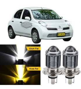 Nissan Micra 2002-2010 Uyumlu Mercekli Far Ampulü Led Xenon Sarı-Beyaz Şimşek Etkili Uzun Kısa