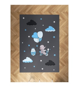 MEKTA HOME BEBEK VE ÇOCUK ODASI Yeşil Balonlu ve Bisikletli Fil Desenli  Halı