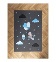 MEKTA HOME BEBEK VE ÇOCUK ODASI Yeşil Balonlu ve Bisikletli Fil Desenli  Halı