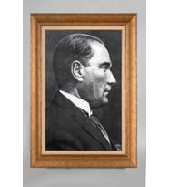 Altın Varaklı Çerçeveli Paspartulu Atatürk Tablo a686 (Gold)