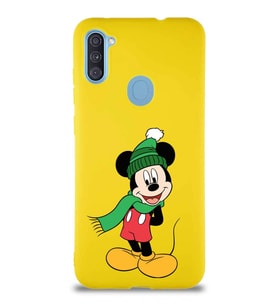 Samsung Galaxy M11 Soft Premier Kapak Mickey Mouse-G Tasarımlı Silikon Kılıf - Sarı (Şeffaf)