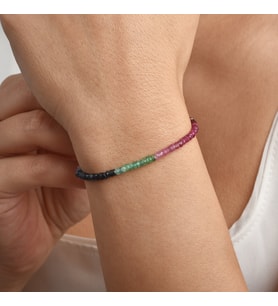 14K Altın Kaplama Gümüş Doğal Multi Safir Fasetli Taşlı Renk Geçişli Gümüş Bileklik- BGS00110 (Rainbow)