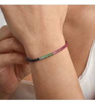 14K Altın Kaplama Gümüş Doğal Multi Safir Fasetli Taşlı Renk Geçişli Gümüş Bileklik- BGS00110 (Rainbow)