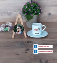 Savcı Türk Kahvesi Fincanı Ahşap Altlıklı ve Fotoğraflı Ahşap Anahtarlık Hediye (Model 2)