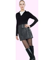 Kadın Moda Stil Mini Astarsız Dokuma Croco Suni Deri Kumaş Mini Boy Dokuma Etek (Siyah)
