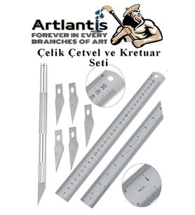 Çelik Cetvel 30 cm ve Kretuar Bıçağı 5 Yedek Bıcaklı 1 Adet Paslanmaz Çelik Metal Çetvel 30 Santimetre (Renksiz)