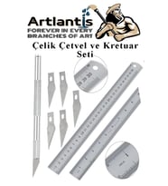 Çelik Cetvel 30 cm ve Kretuar Bıçağı 5 Yedek Bıcaklı 1 Adet Paslanmaz Çelik Metal Çetvel 30 Santimetre (Renksiz)
