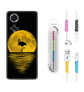Huawei Nova Y70 Y90 Nova 9 SE  Kılıf Kablo Koruma Spiral Silikon Ay ve Flamingo 1775