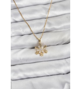 316L Çelik Zincir Gold Renk Kar Tanesi Model Zirkon Taşlı Kadın Kolye - TJ-BKO10831