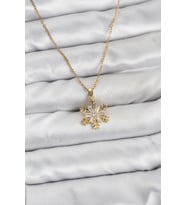 316L Çelik Zincir Gold Renk Kar Tanesi Model Zirkon Taşlı Kadın Kolye - TJ-BKO10831