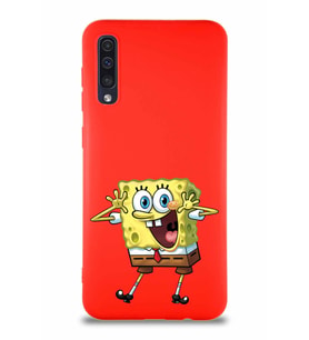 Samsung Galaxy A50 Soft Premier Kapak Sünger Bob Tasarımlı Silikon Kılıf - Kırmızı (Şeffaf)