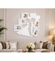 Dekoratif Gelin Damat Fotoğraf Çerçevesi – 60x50 cm – 6 mm MDF – 5 Fotoğraflı Duvar Dekoru