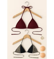 Kadın Leopar Desenli ve Bordo Minimal Kesim Üçgen Bikini Üstü