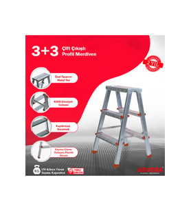 ASVERA 3+3 ÇİFT ÇIKIŞLI PROFİL MERDİVEN (Gri)