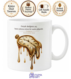Sürrealist Eriyen Saatler Dali Tarzı Tasarım Beyaz Porselen Kupa Hediye