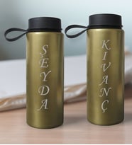 BK Gift Kişiye Özel İsimli 2’li Gold Renkli Cam Matara 500ml, Sevgiliye Hediye, İsimli Cam Matara, Sevgililer Günü