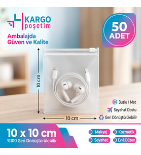 10x10 cm Fermuarlı Buzlu Şeffaf Poşet - Takı, Düğme & Aksesuar Düzenleyici Fermuarlı Torba -50 Adet