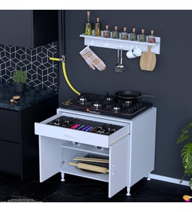 Modilayn QPLAS (XL) Set Ocak Altı Dolap 70x88x48 cm. Çekmeceli, kapaklı, raflı ve baharat raflı.