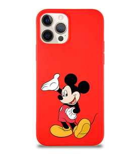 Apple iPhone 12 Pro Soft Premier Kapak Mickey Mouse-C Tasarımlı Silikon Kılıf - Kırmızı (Şeffaf)