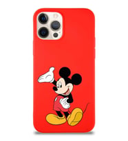 Apple iPhone 12 Pro Soft Premier Kapak Mickey Mouse-C Tasarımlı Silikon Kılıf - Kırmızı (Şeffaf)