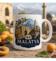 Malatya Temalı Hediyelik Kupa Bardak - 44 Plaka Kayısı'nın Başkenti ve Şehir Simgeleri İllüstrasyon Baskılı Özel Tasarım Kupa